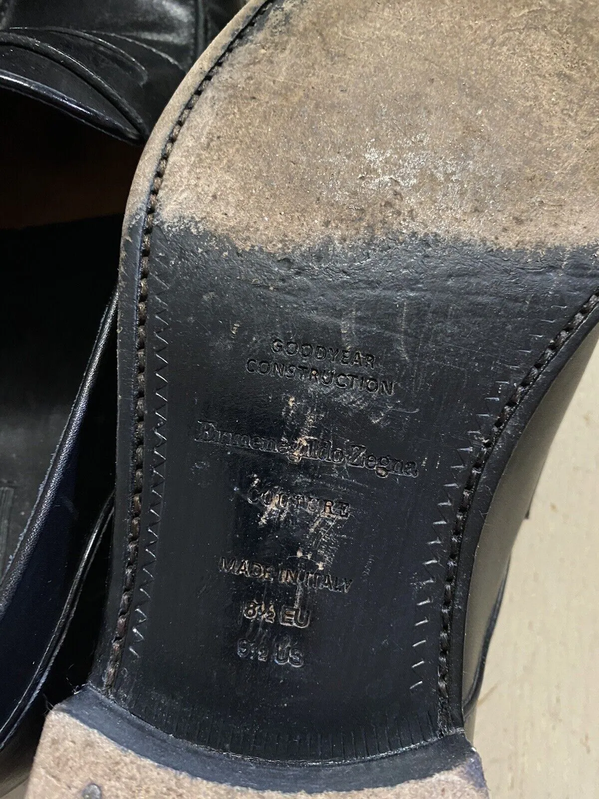 $1295 Ermenegildo Zegna Couture Leather Loafers Shoes Black 9.5 US ( 42.5 Eu )