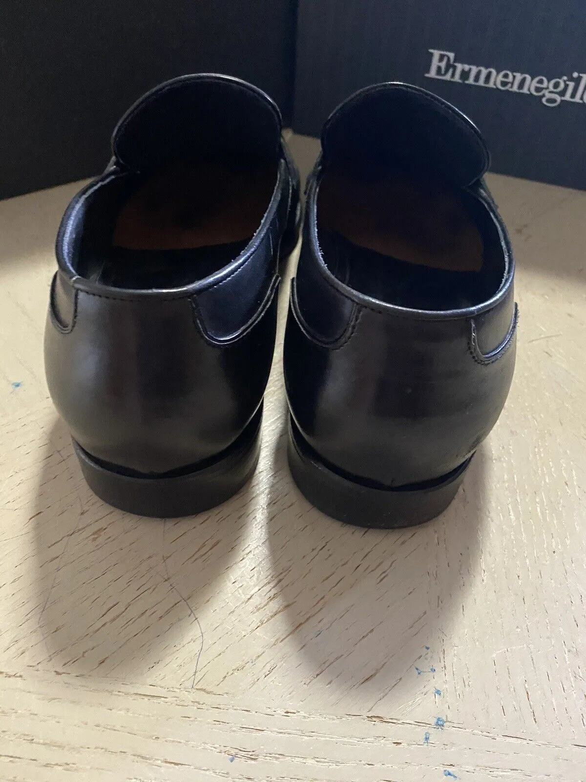 $1295 Ermenegildo Zegna Couture Leather Loafers Shoes Black 9.5 US ( 42.5 Eu )
