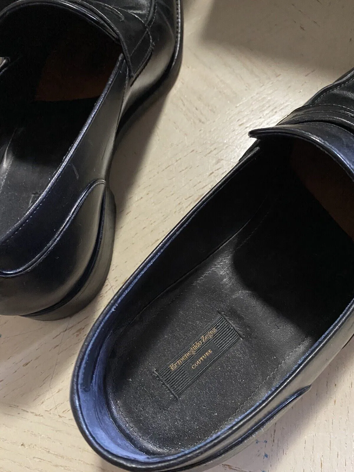 $1295 Ermenegildo Zegna Couture Leather Loafers Shoes Black 9.5 US ( 42.5 Eu )