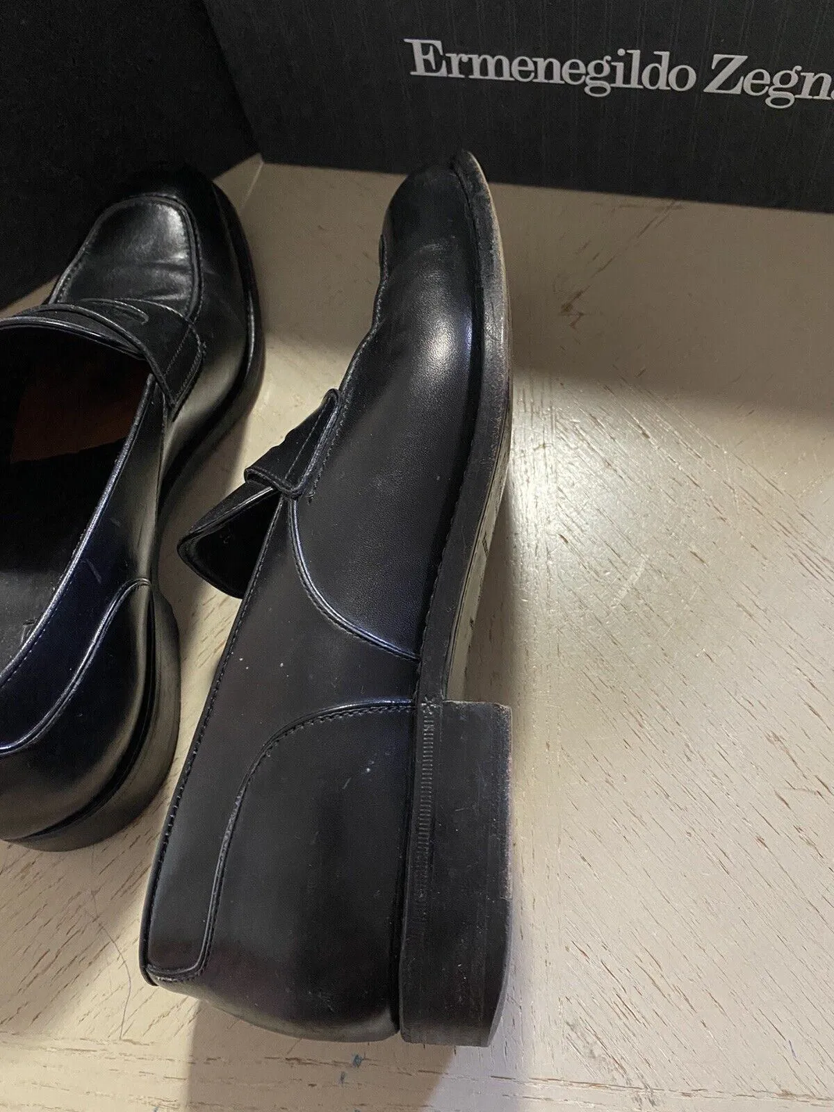$1295 Ermenegildo Zegna Couture Leather Loafers Shoes Black 9.5 US ( 42.5 Eu )