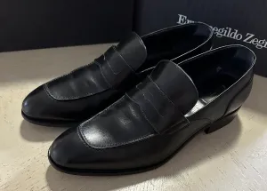 $1395 Ermenegildo Zegna Couture Leather Loafers Shoes Black 10 US/43 Eu Italy