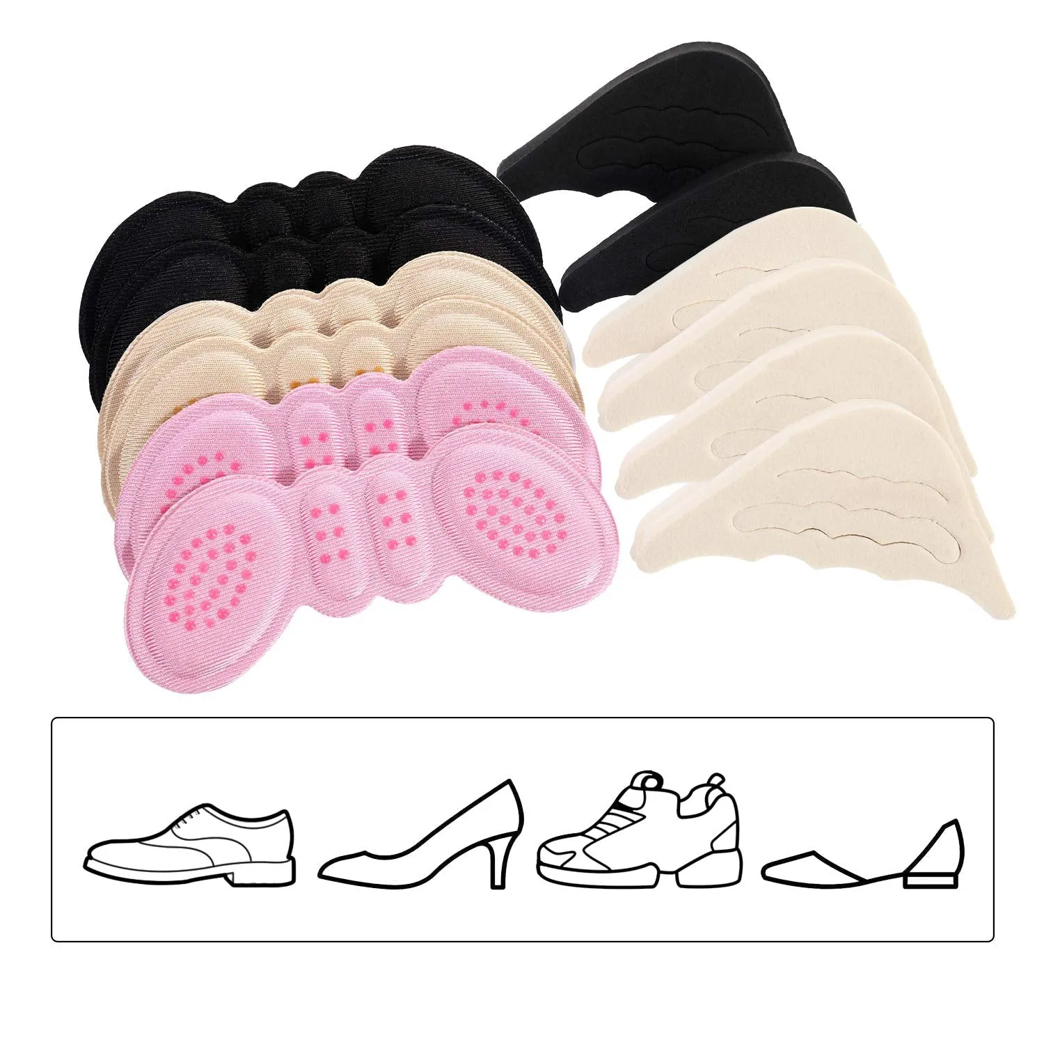 6 Pairs Toe Filler Inserts Adjustable Shoe Filler Heel Grip Liner Insert for Improving Shoe Fit Heel Protection Prevent Blister Unisex