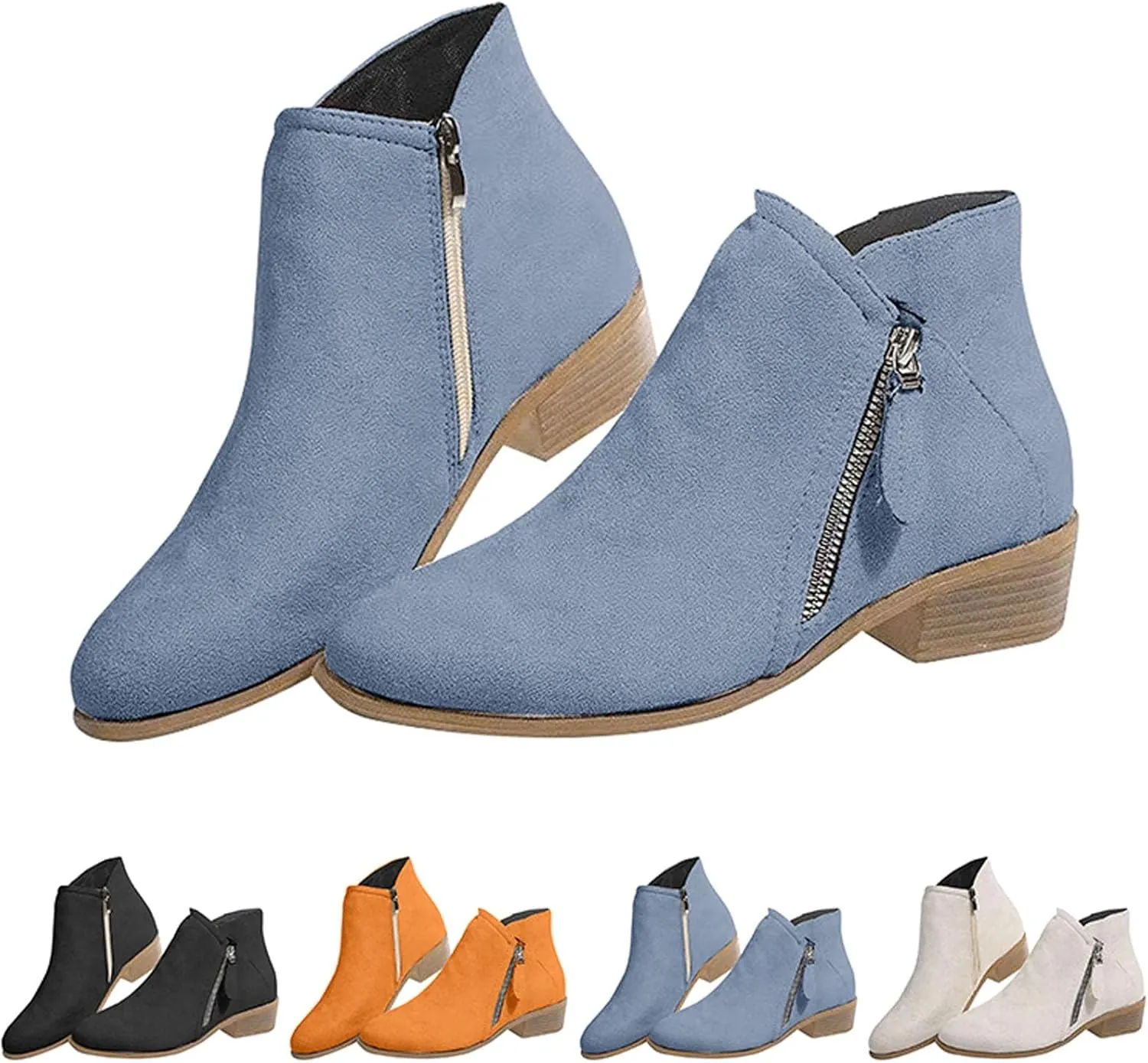 Ankle Boots for Women Wide Ankle Booties for Women Dress Ankle Boots for Women Womens Bootie with Heel Comfy Soft Cover Heel Square Toe Slip On Side Zipper