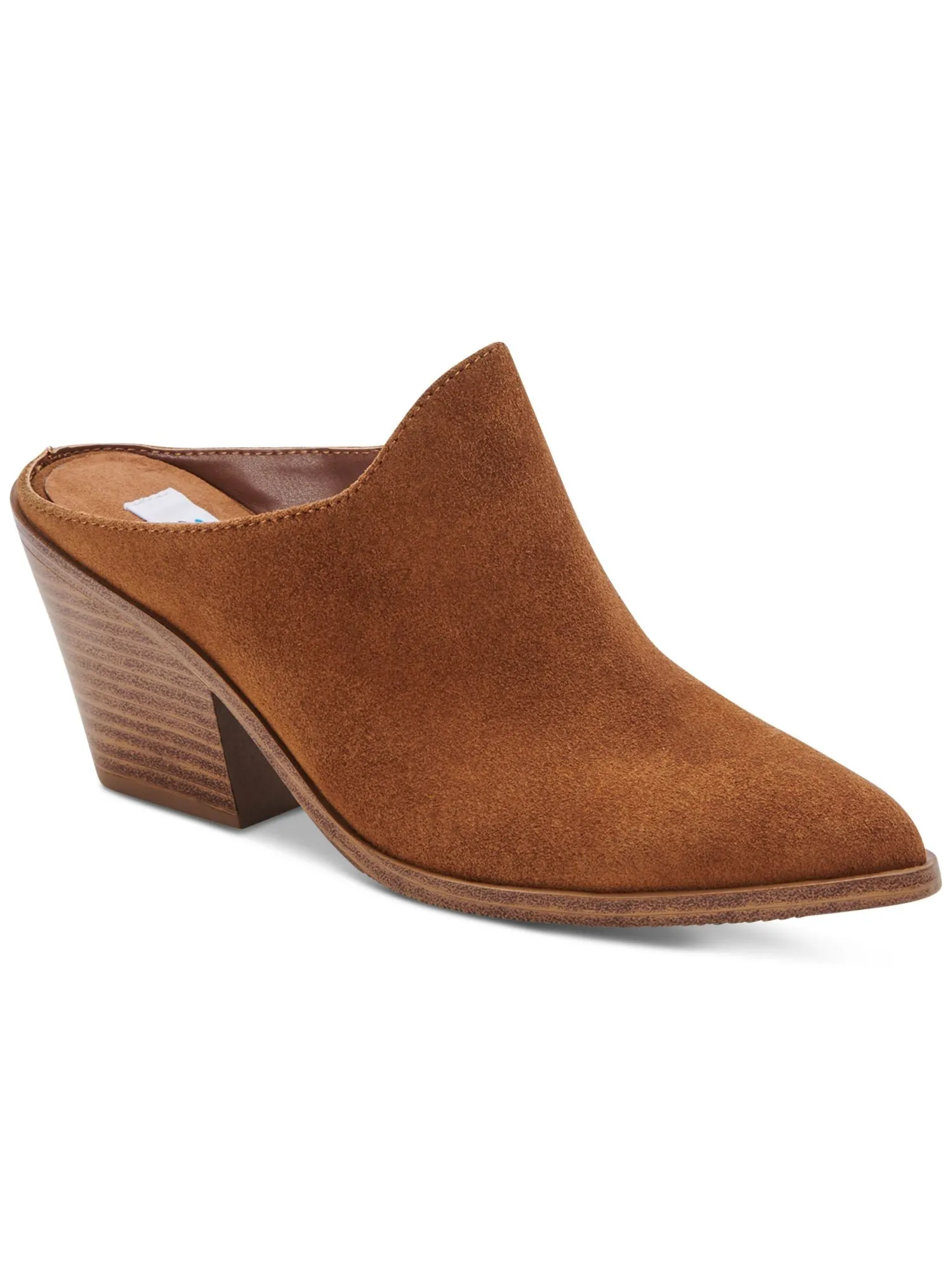 AQUA COLLEGE Womens Brown Waterproof Nia Pointed Toe Block Heel Slip On Leather Heeled Mules Shoes M
