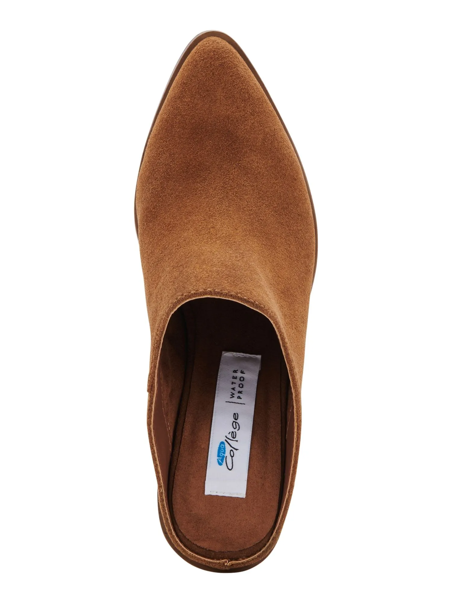 AQUA COLLEGE Womens Brown Waterproof Nia Pointed Toe Block Heel Slip On Leather Heeled Mules Shoes M