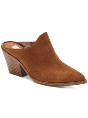AQUA COLLEGE Womens Brown Waterproof Nia Pointed Toe Block Heel Slip On Leather Heeled Mules Shoes M