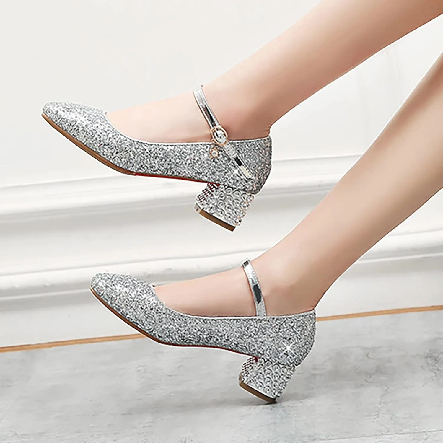 Baby Girls Shoes High Heel Toddler Kids Dress Shoes Sparkle Mary Jane Flower Girls Wedding Birthday Party Prom