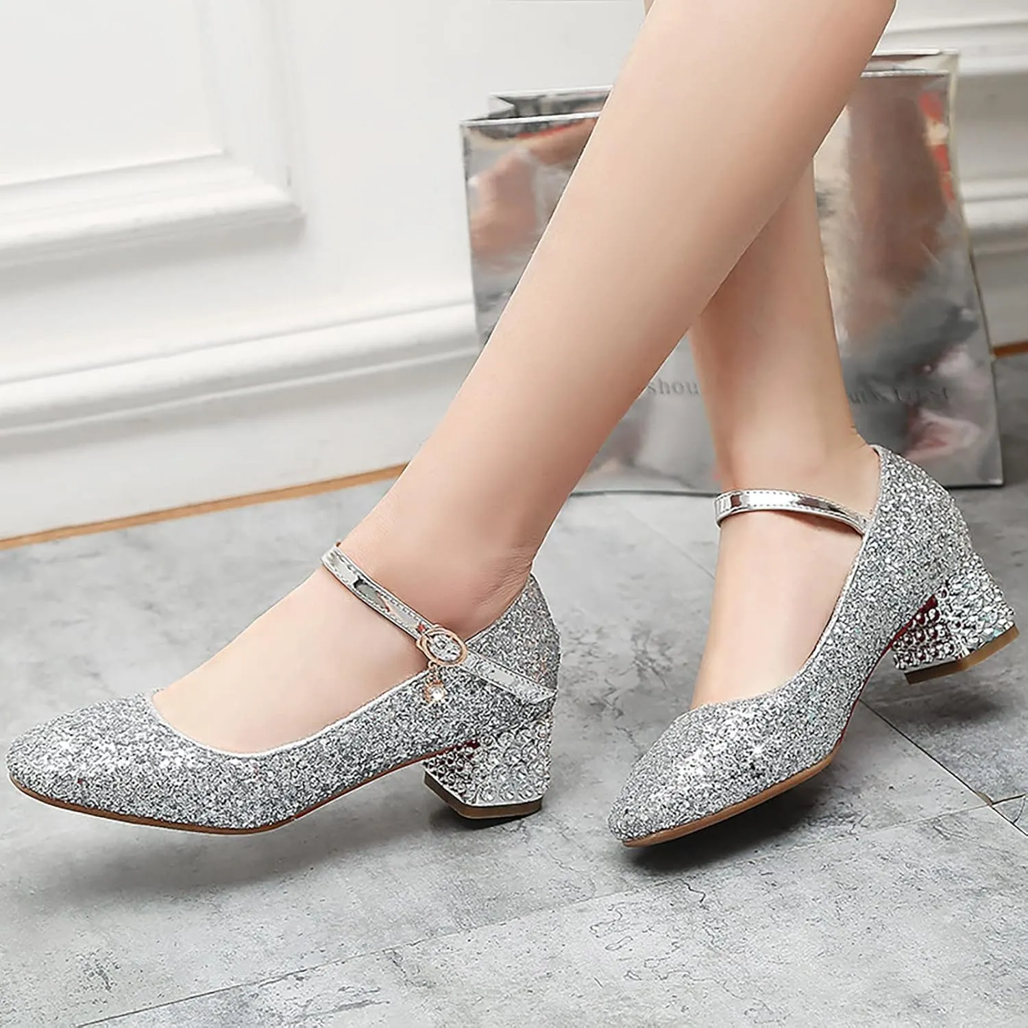 Baby Girls Shoes High Heel Toddler Kids Dress Shoes Sparkle Mary Jane Flower Girls Wedding Birthday Party Prom