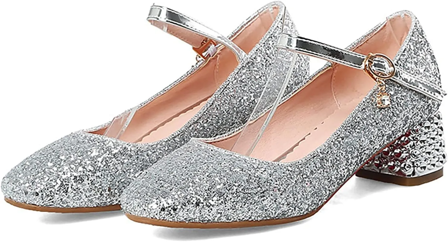 Baby Girls Shoes High Heel Toddler Kids Dress Shoes Sparkle Mary Jane Flower Girls Wedding Birthday Party Prom