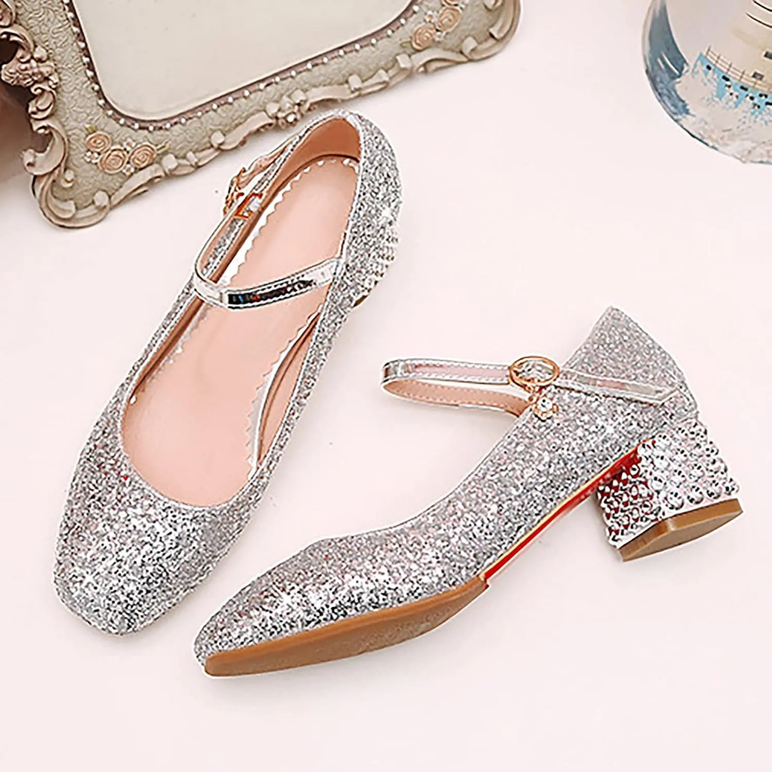 Baby Girls Shoes High Heel Toddler Kids Dress Shoes Sparkle Mary Jane Flower Girls Wedding Birthday Party Prom