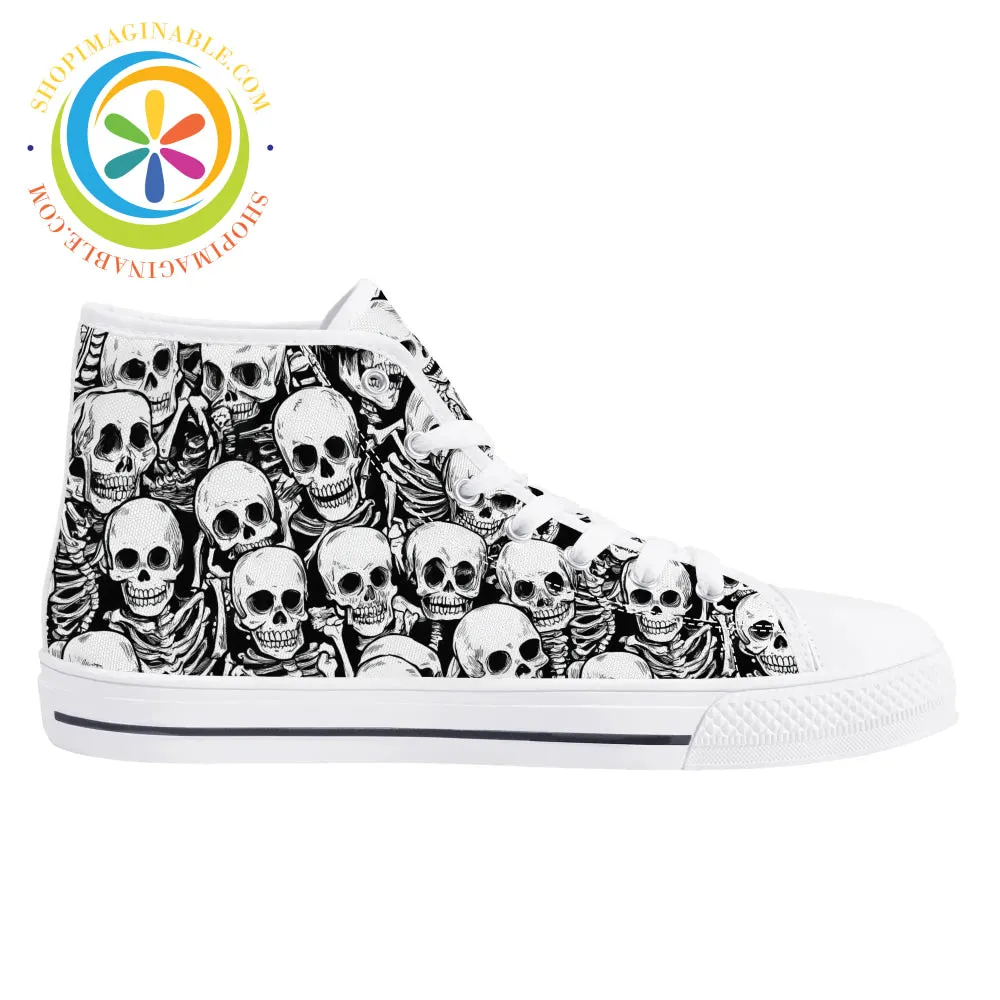 Black & White Skeletons Ladies High Top Canvas Shoes