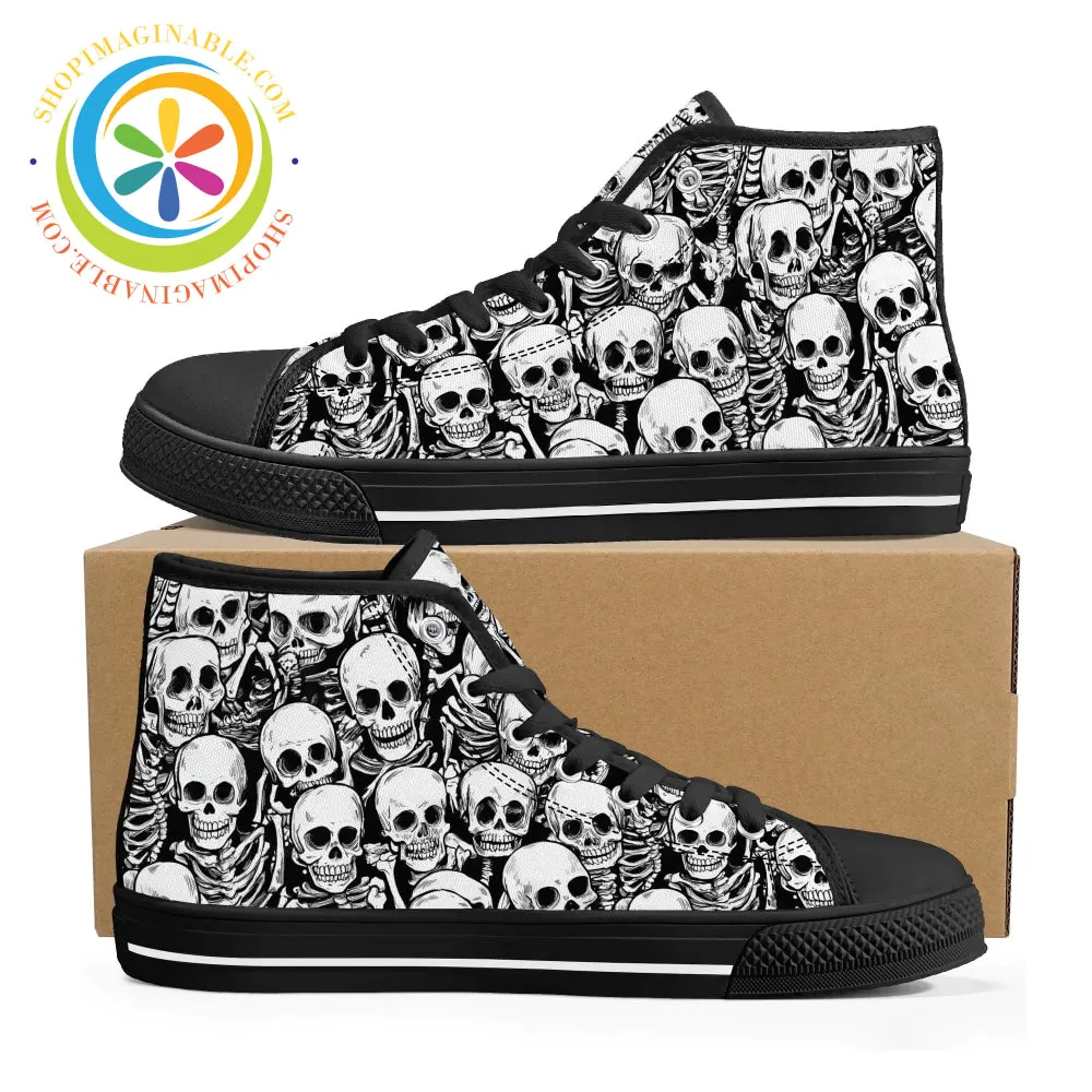 Black & White Skeletons Ladies High Top Canvas Shoes