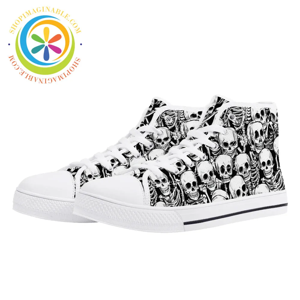 Black & White Skeletons Ladies High Top Canvas Shoes