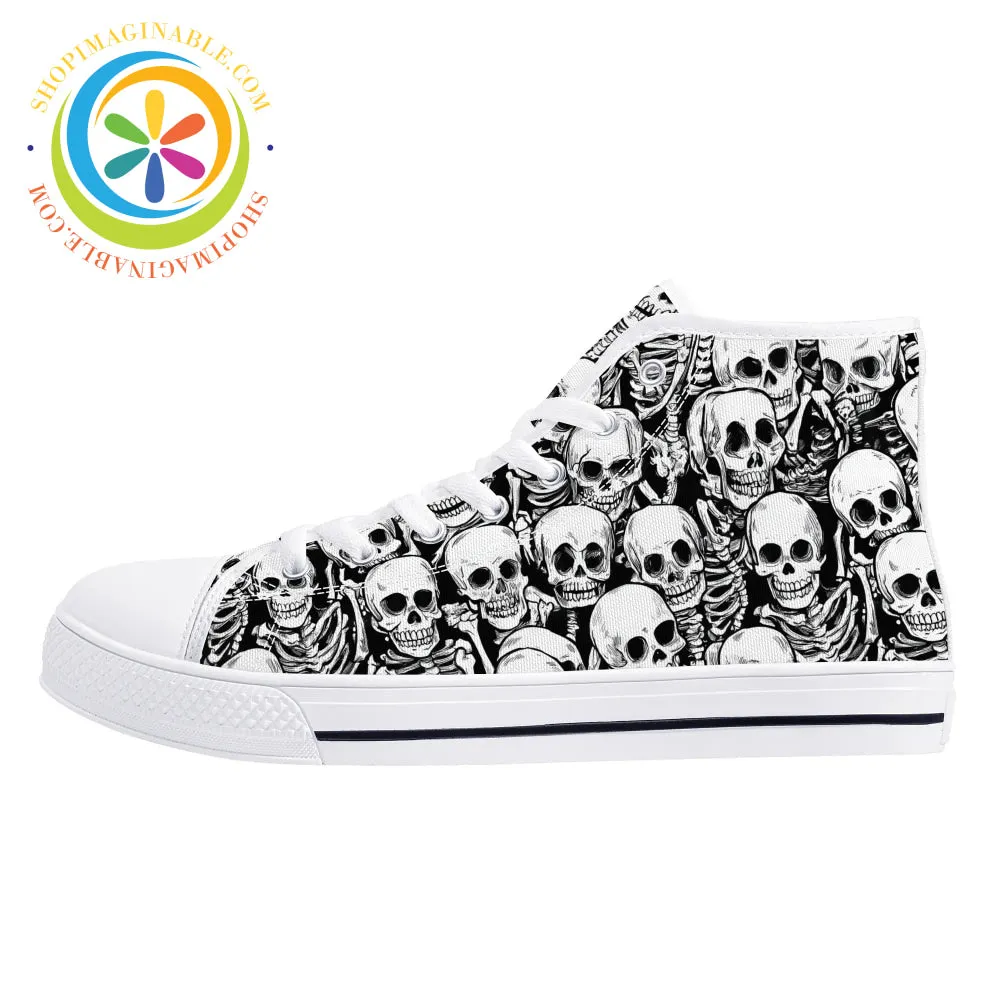 Black & White Skeletons Ladies High Top Canvas Shoes