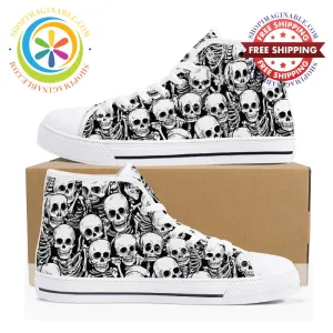 Black & White Skeletons Ladies High Top Canvas Shoes