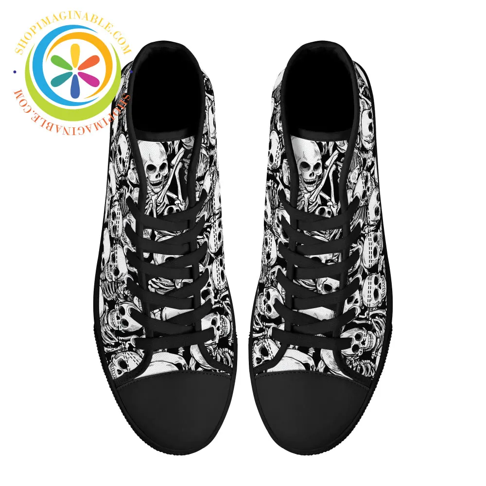 Black & White Skeletons Ladies High Top Canvas Shoes