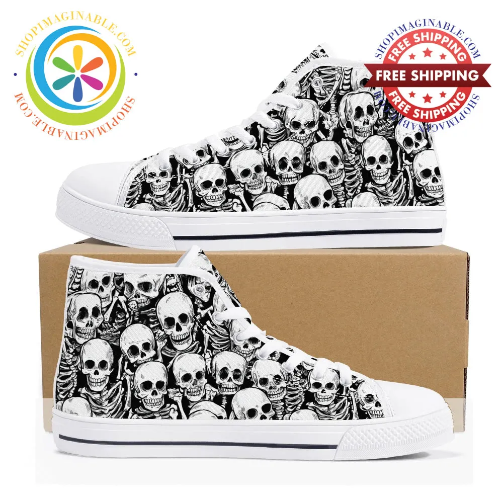 Black & White Skeletons Ladies High Top Canvas Shoes