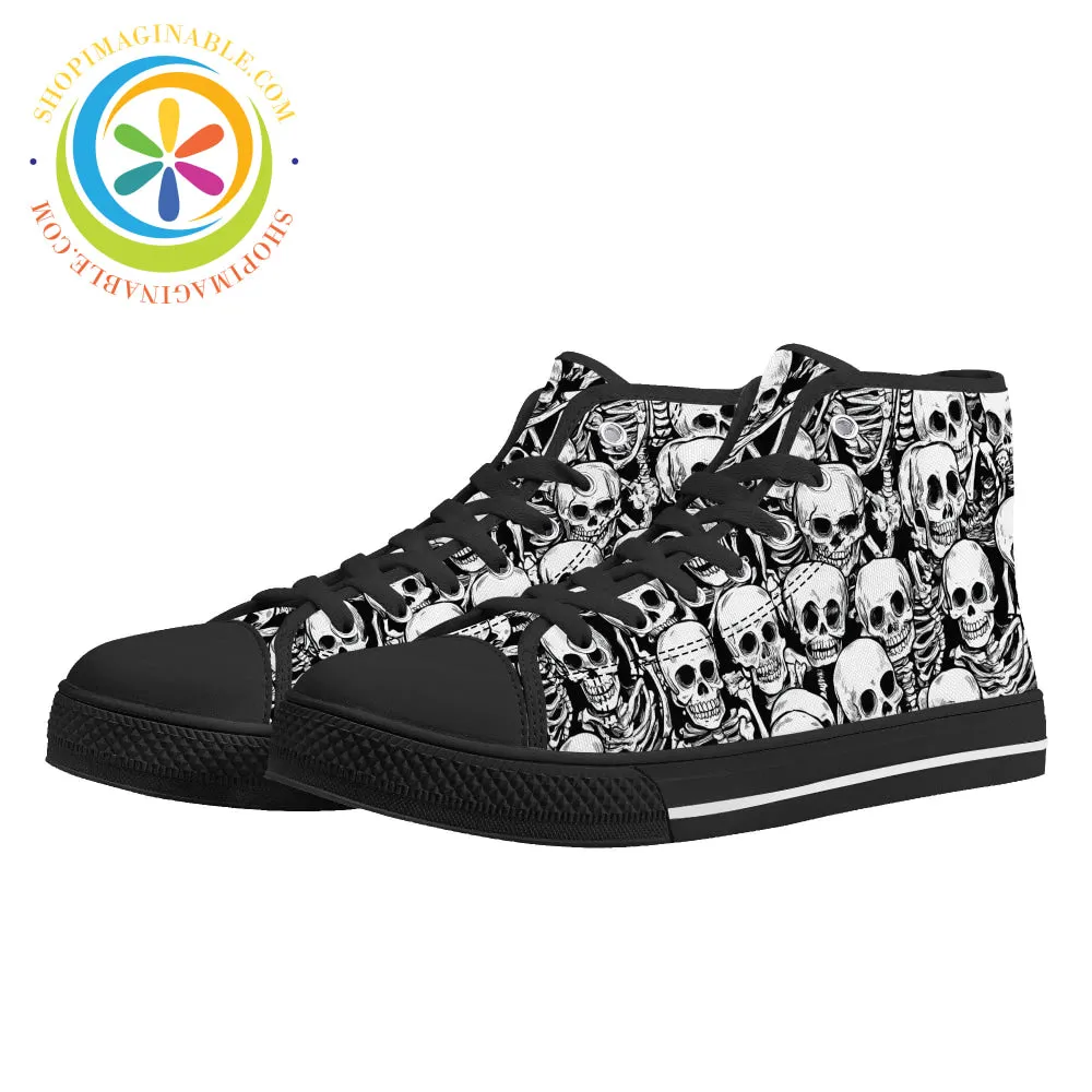 Black & White Skeletons Ladies High Top Canvas Shoes