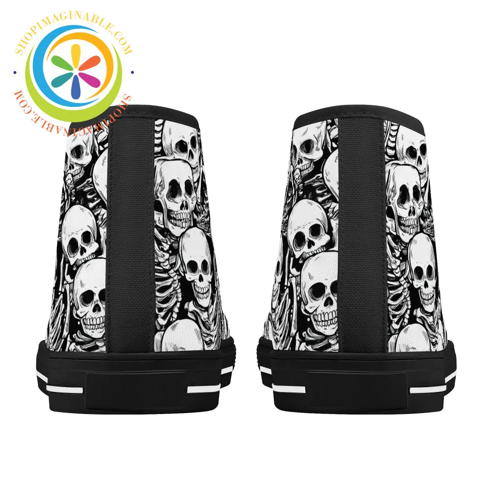 Black & White Skeletons Ladies High Top Canvas Shoes