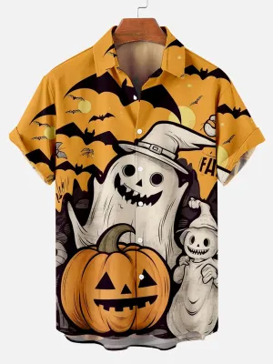 Black and White Halloween Cartoon Pattern Men's Short Sleeve Shirt