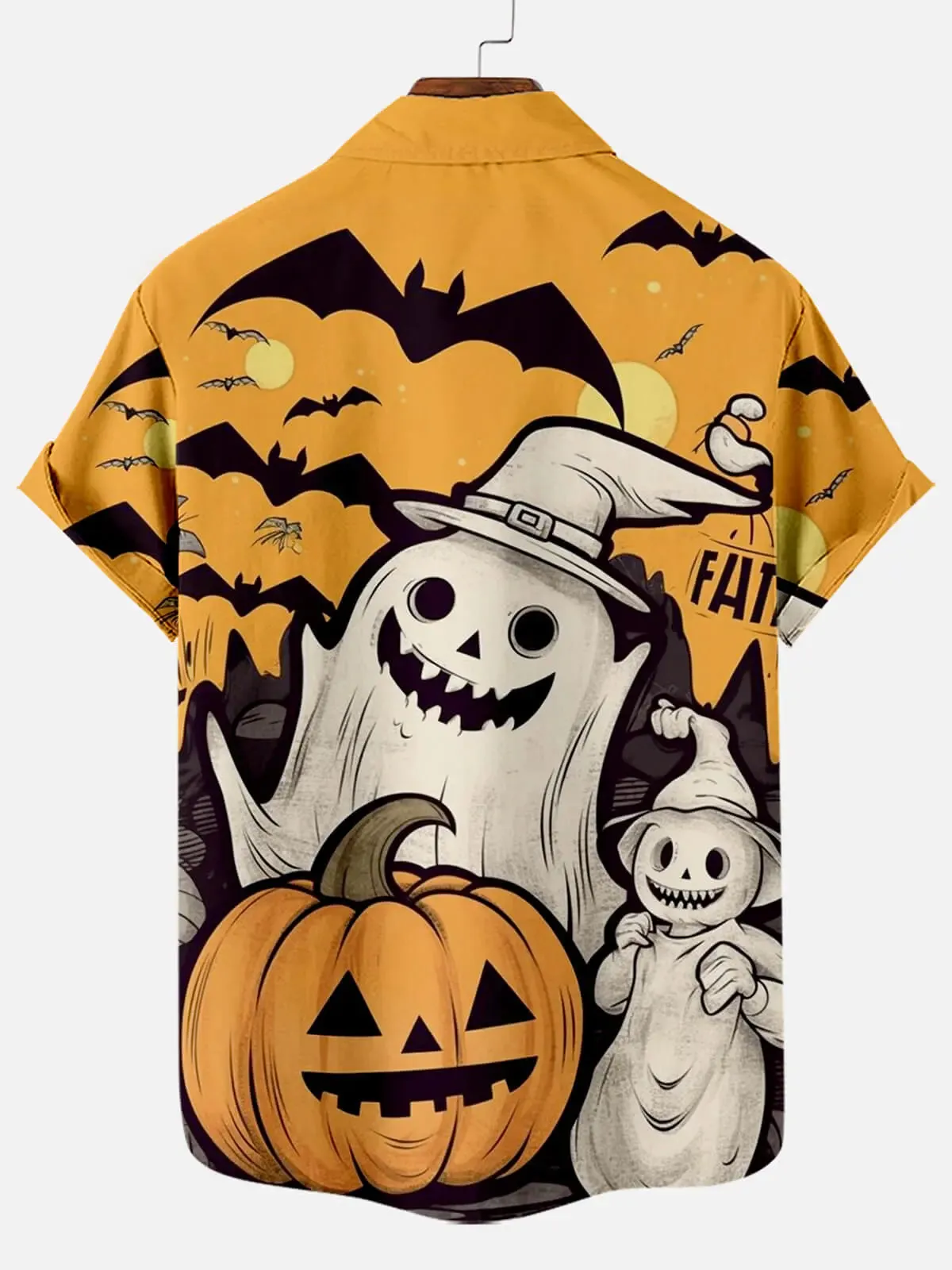 Black and White Halloween Cartoon Pattern Men's Short Sleeve Shirt