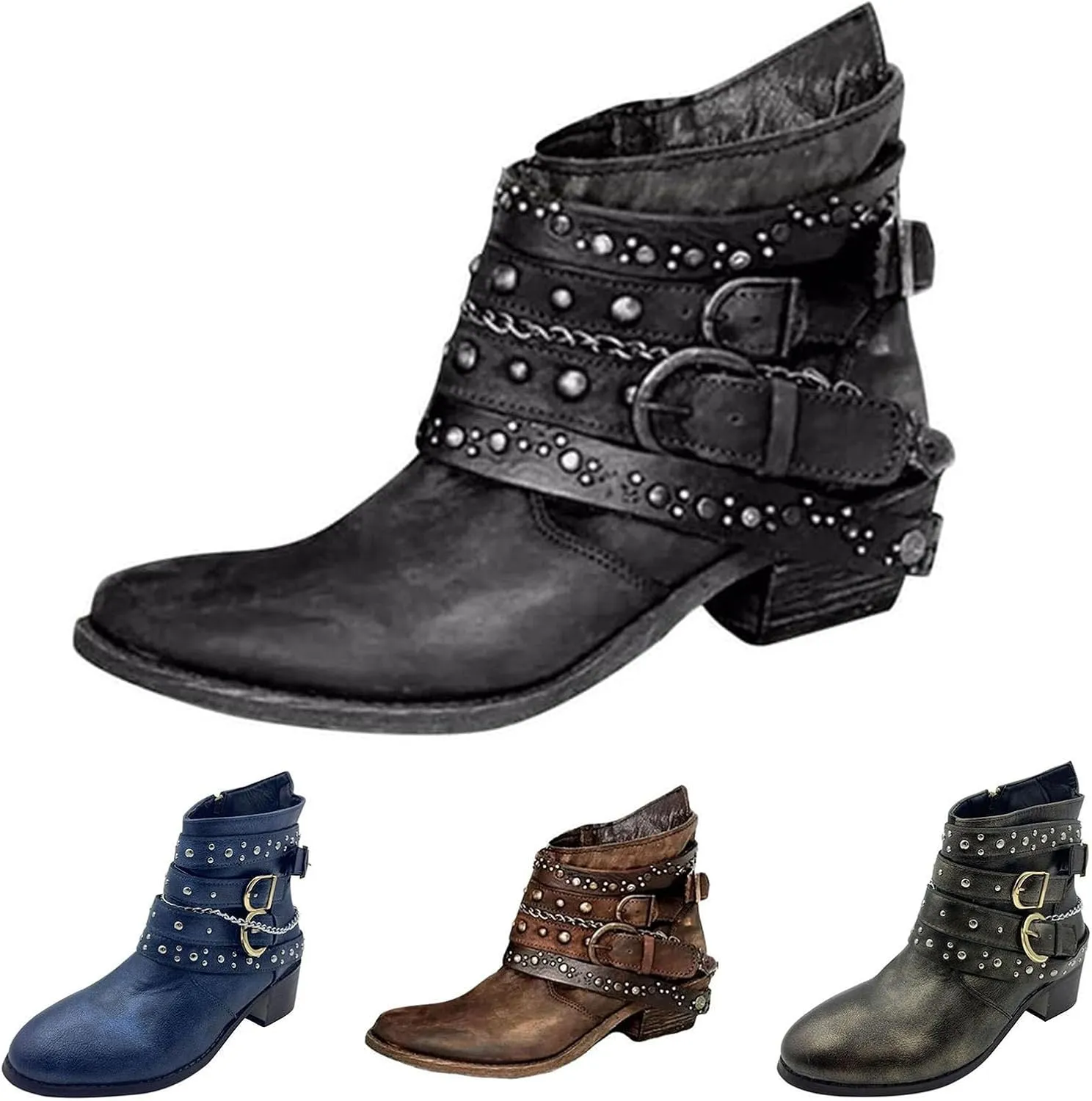Black Booties for Women Ankle Leather Booties for Women 2024 Mens Leather Work Boots Boot for Men Fashion Round Toe Side Zipper Pointd Toe Suede