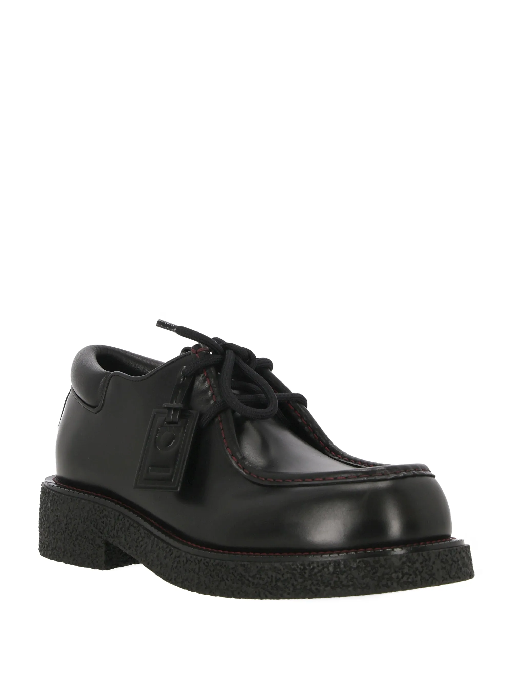 Black Lace-Up Calf Leather Flats