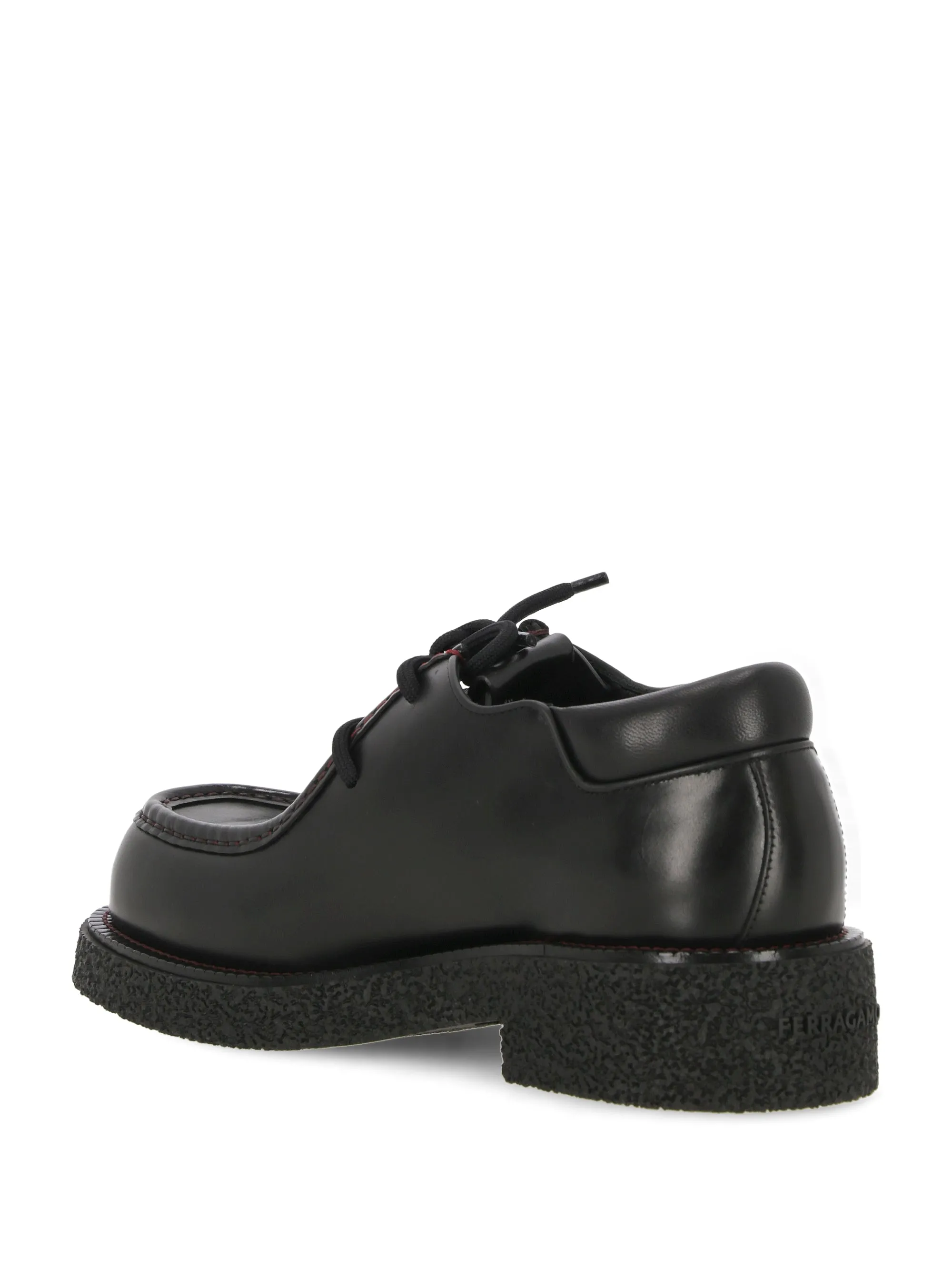 Black Lace-Up Calf Leather Flats