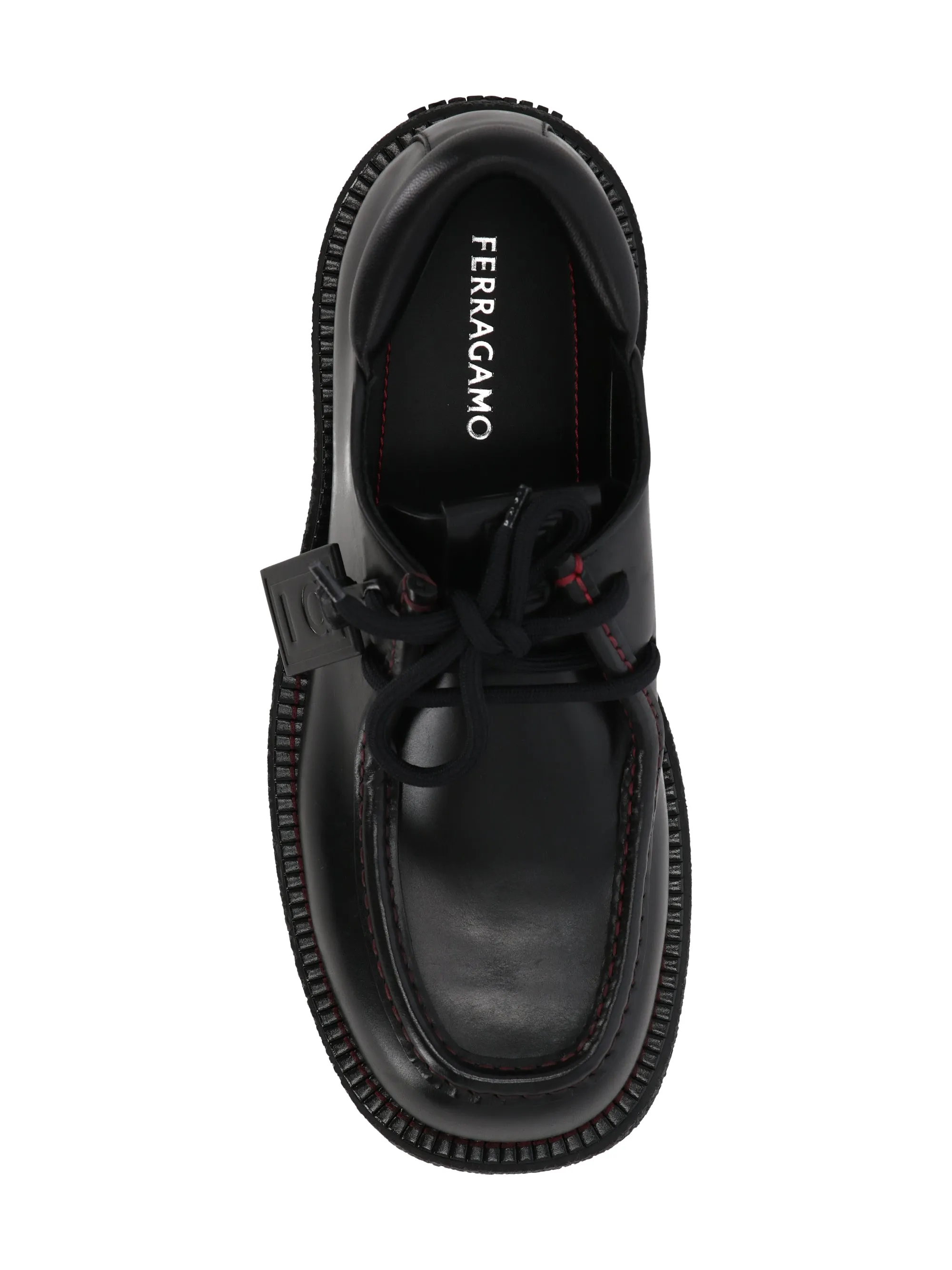 Black Lace-Up Calf Leather Flats