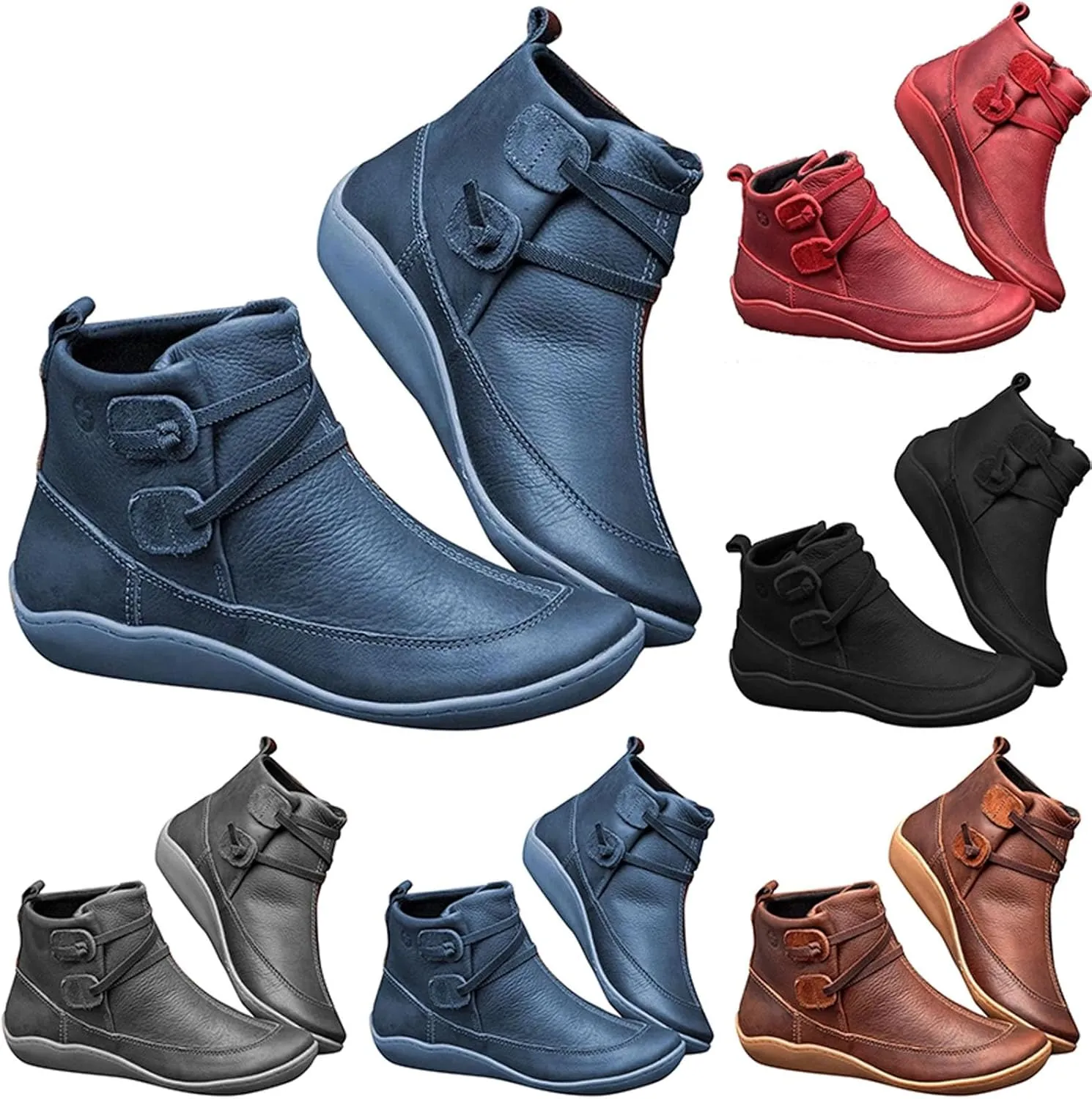 Boots for Women Ankle Womens Booties Black Womens Wide Boots Wide Width Steel Toe Shoes for Women Casual Round Head Pointed Toe Stacked Mid Heel