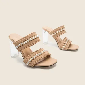Boss Lady Glass Heel Designed Beige Slippers