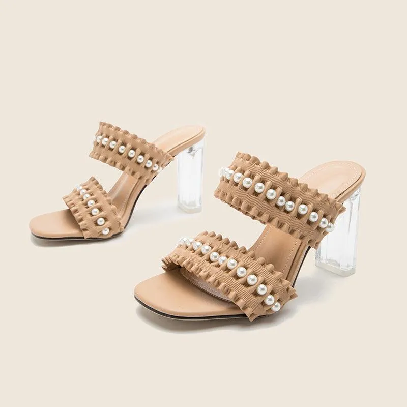 Boss Lady Glass Heel Designed Beige Slippers