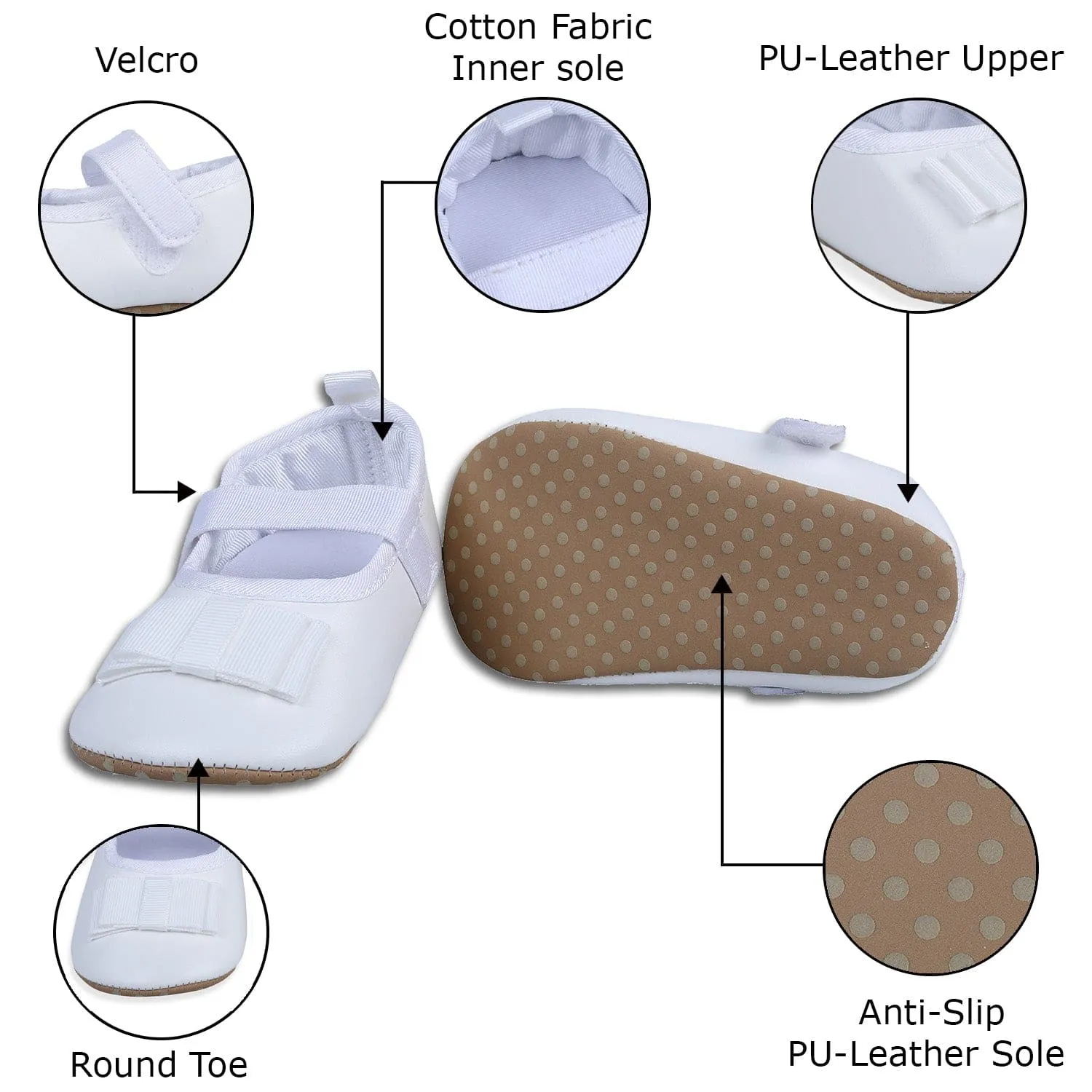 Bow Premium Girls Anti-Slip Ballerina Shoes - White