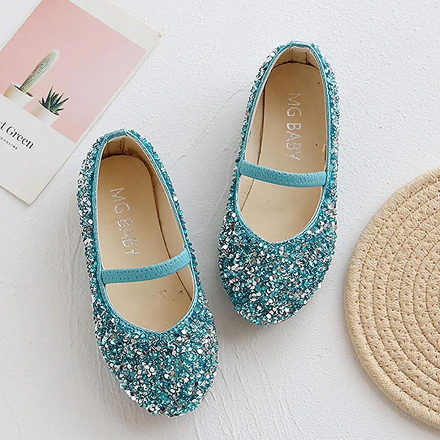 Bridesmaids hinestones Dress Shoes Glitter Slip On Mary Jane Ballet Flat for Princess Girls Wedding Pary