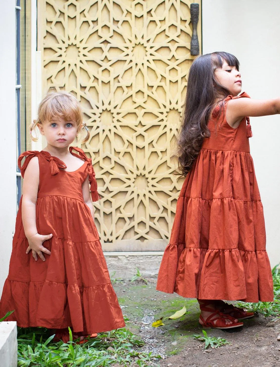Carmencita Tassel Straps Tie Tiered Singlet Little Girl Dress