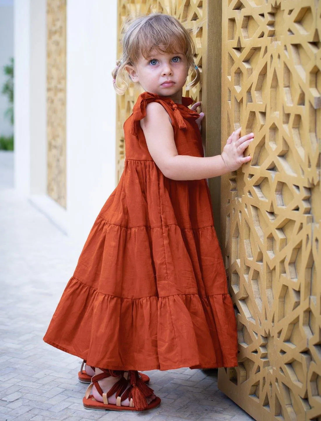 Carmencita Tassel Straps Tie Tiered Singlet Little Girl Dress