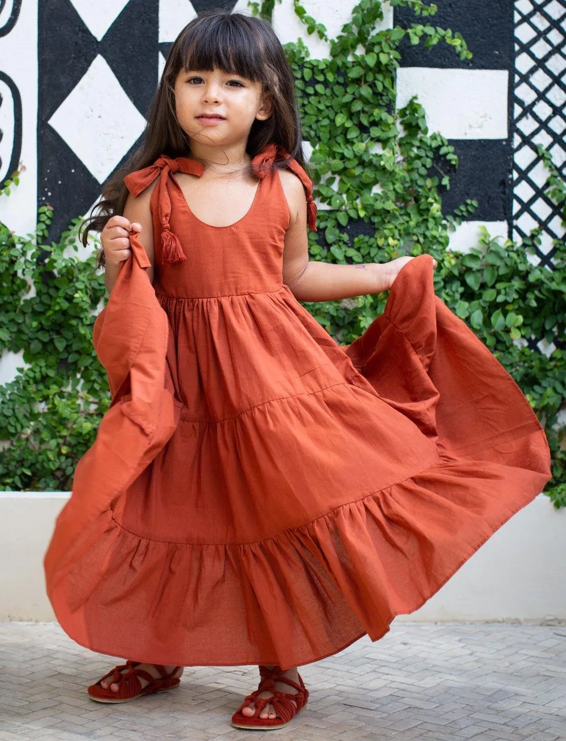 Carmencita Tassel Straps Tie Tiered Singlet Little Girl Dress