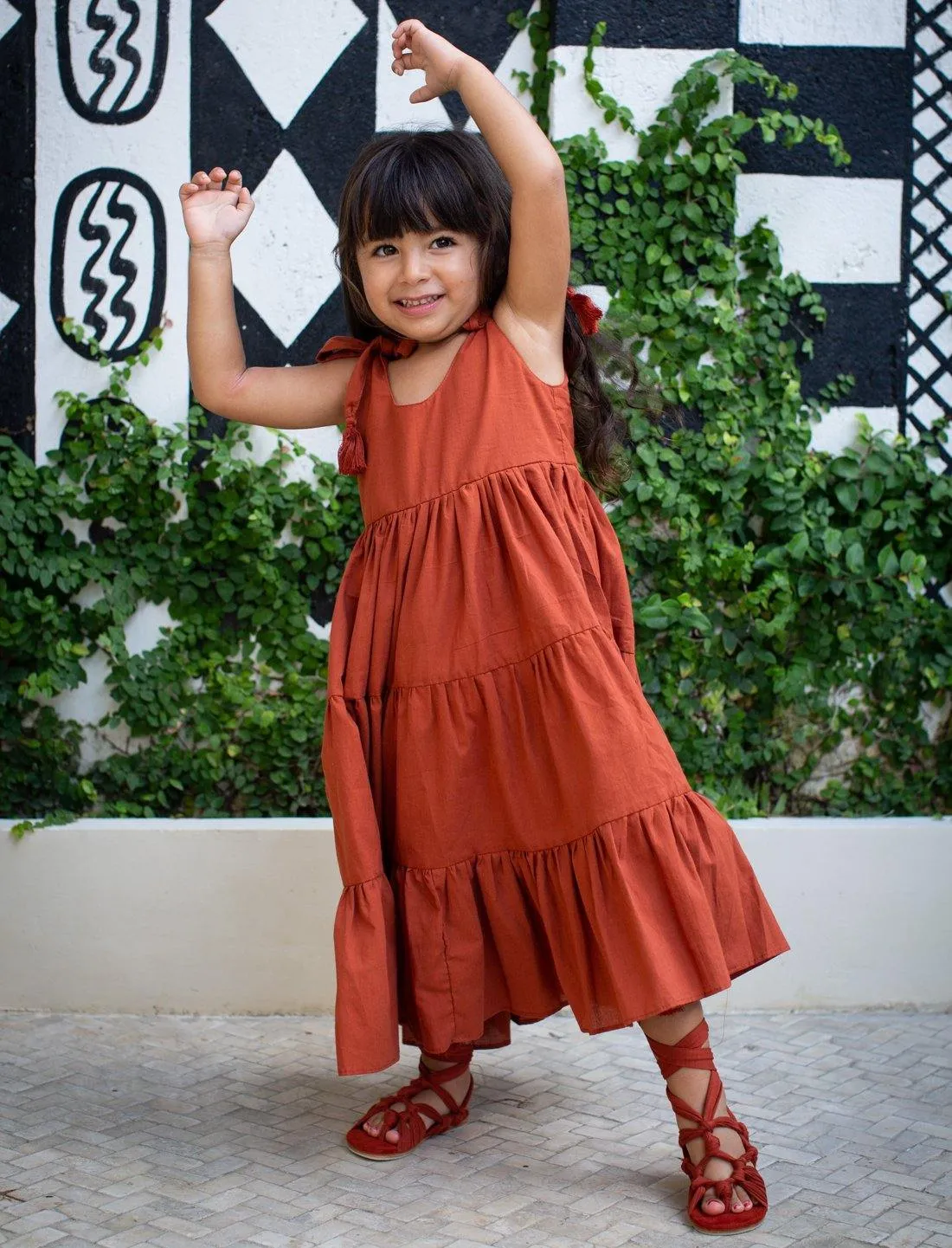 Carmencita Tassel Straps Tie Tiered Singlet Little Girl Dress