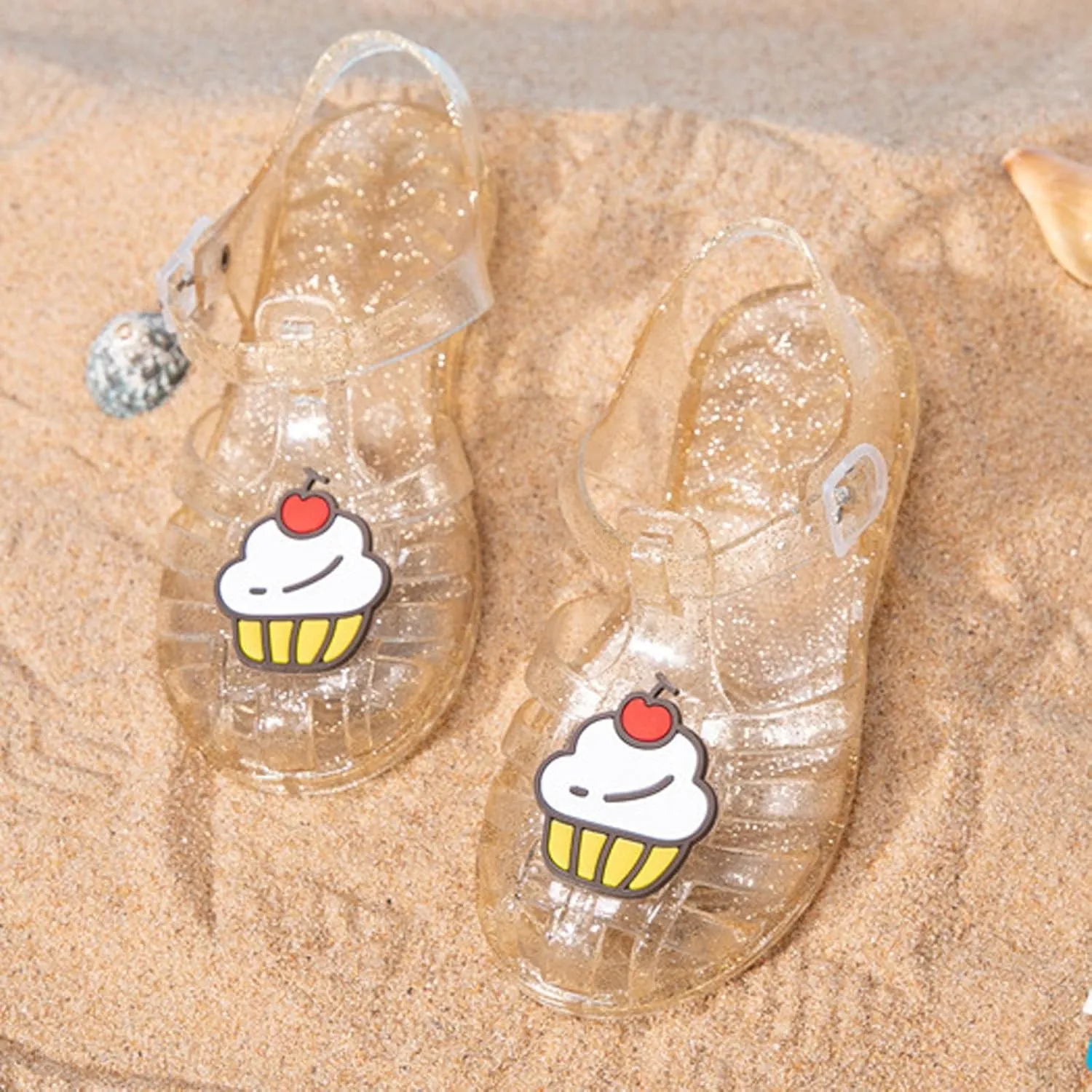 Crystal Jelly Low Heel Sandals,Cute Summer Closed Toe SlingAnkle Strap Sheer Soft Fisherman Beach Shoes Footwear