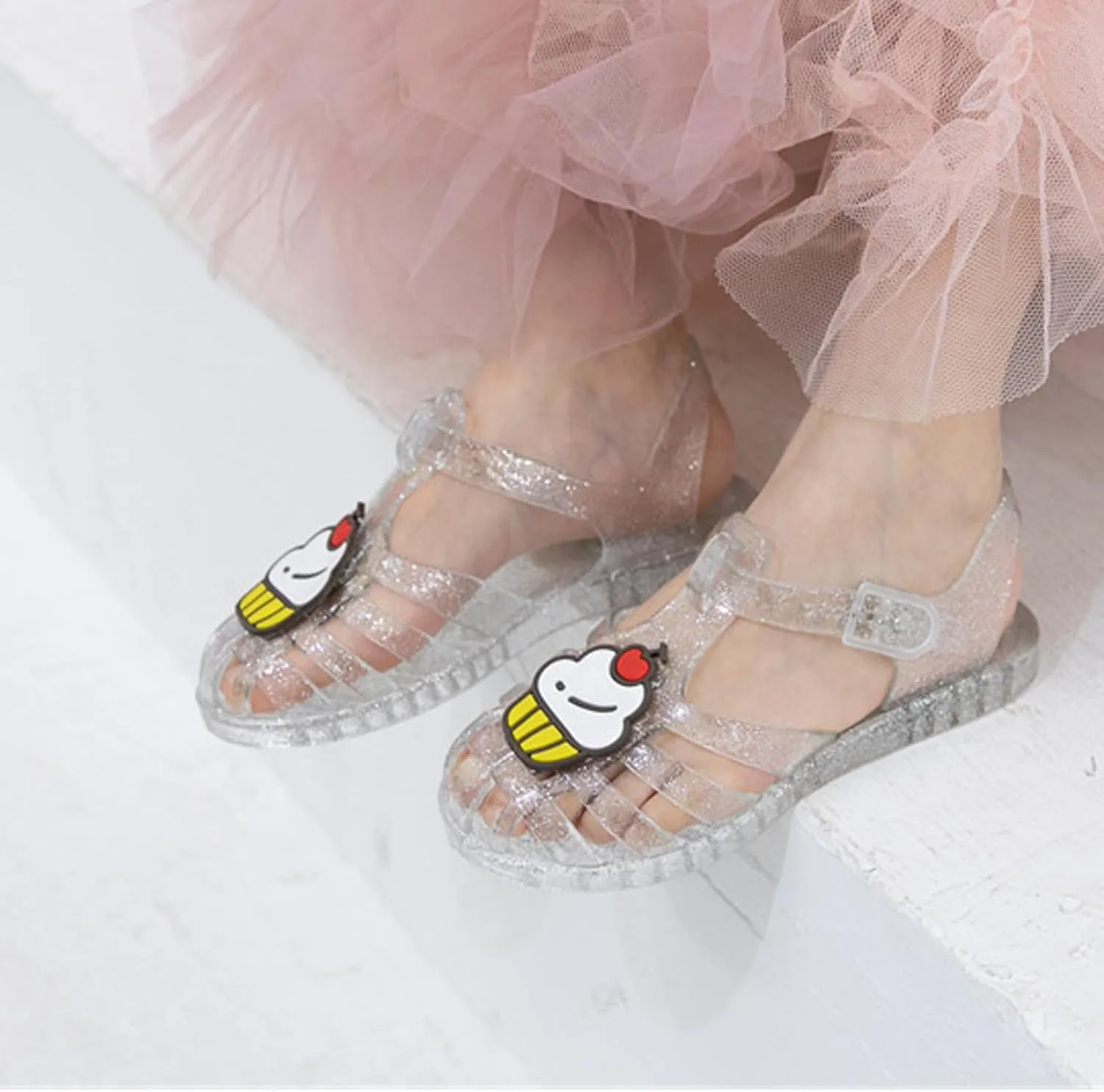 Crystal Jelly Low Heel Sandals,Cute Summer Closed Toe SlingAnkle Strap Sheer Soft Fisherman Beach Shoes Footwear