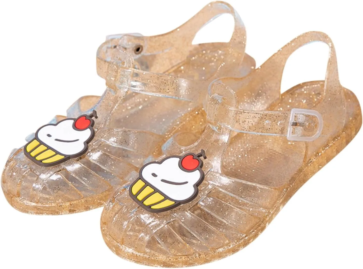 Crystal Jelly Low Heel Sandals,Cute Summer Closed Toe SlingAnkle Strap Sheer Soft Fisherman Beach Shoes Footwear