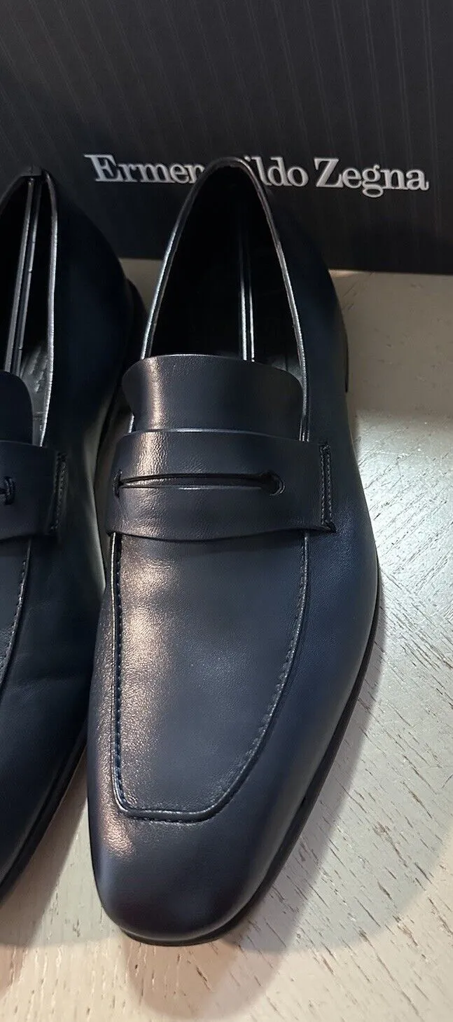 Ermenegildo Zegna Leather Reverse Construction Loafers DK Blue 10.5 US New $950