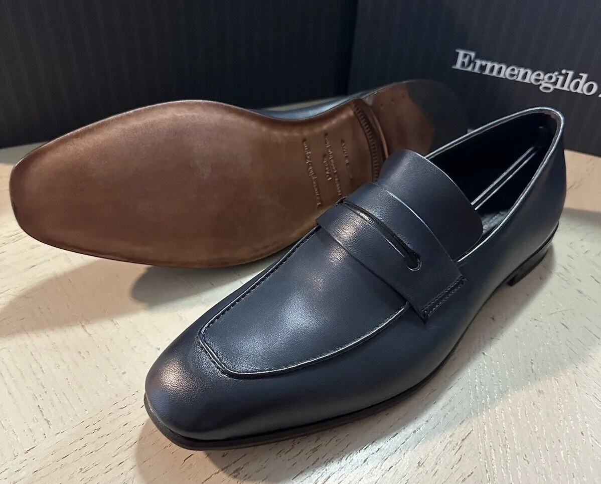 Ermenegildo Zegna Leather Reverse Construction Loafers DK Blue 10.5 US New $950