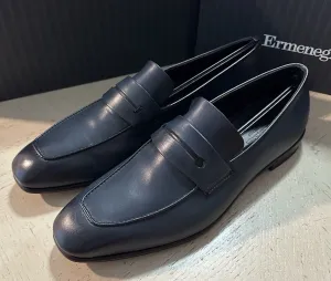 Ermenegildo Zegna Leather Reverse Construction Loafers DK Blue 10.5 US New $950
