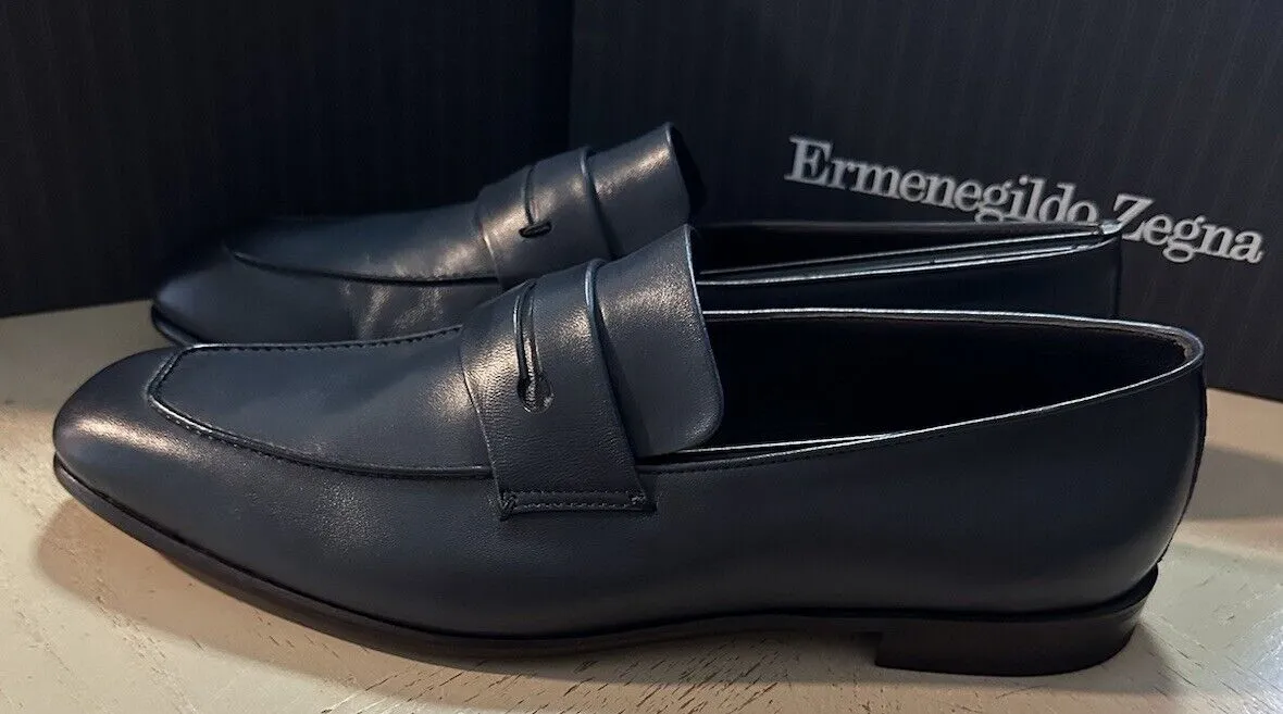 Ermenegildo Zegna Leather Reverse Construction Loafers DK Blue 10.5 US New $950