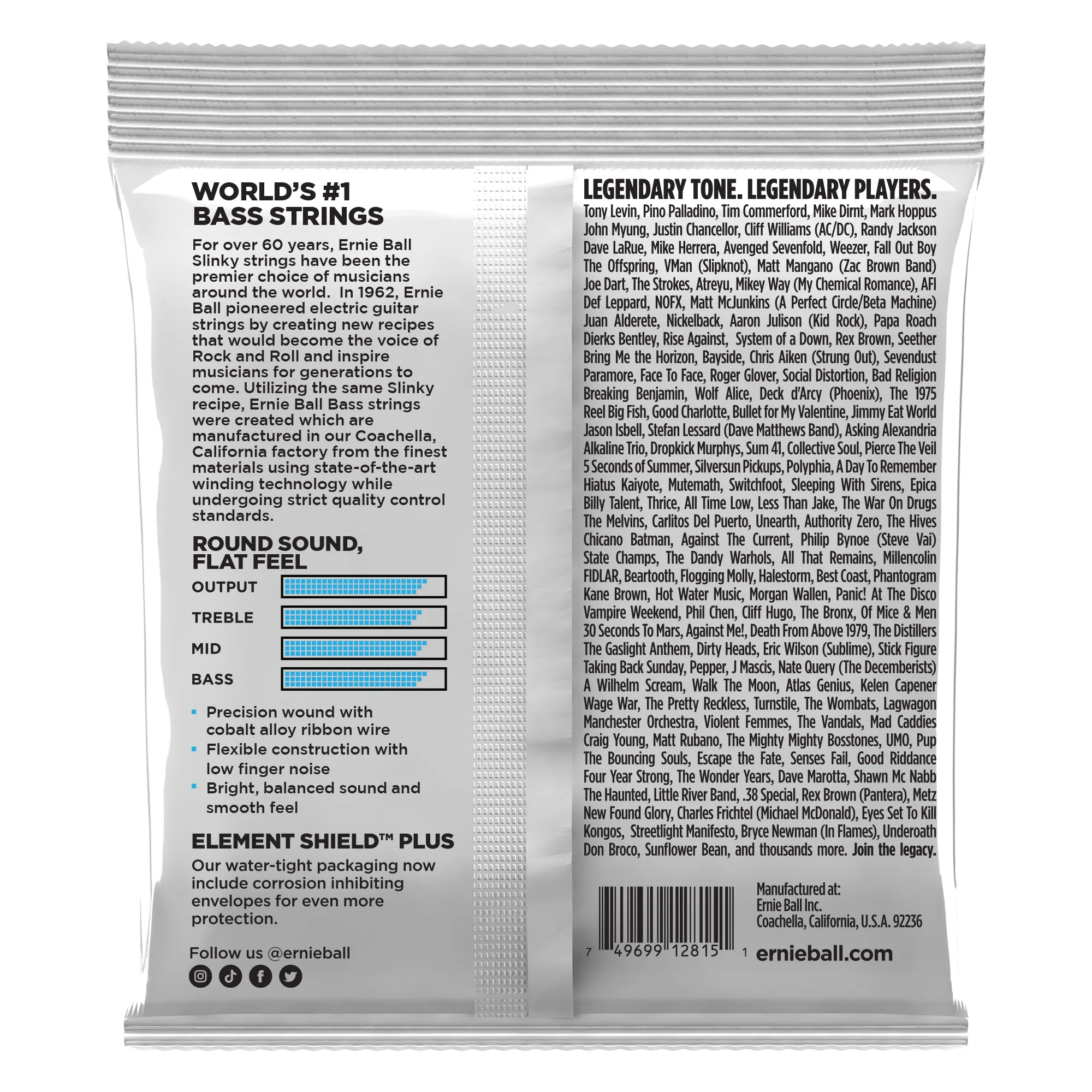 Ernie Ball 2815EB Extra Slinky Flatwound Bass Strings 40-95