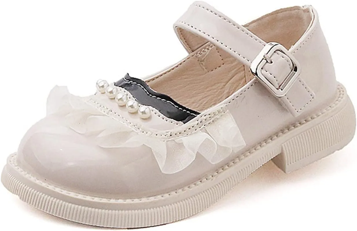 Fashion Spring Summer Children Casual Shoes Girls Leather Shoes Dress Shoes Comfortable Pearl Lace Hiking Boots Kids (White, 3-3.5 Years Toddler)