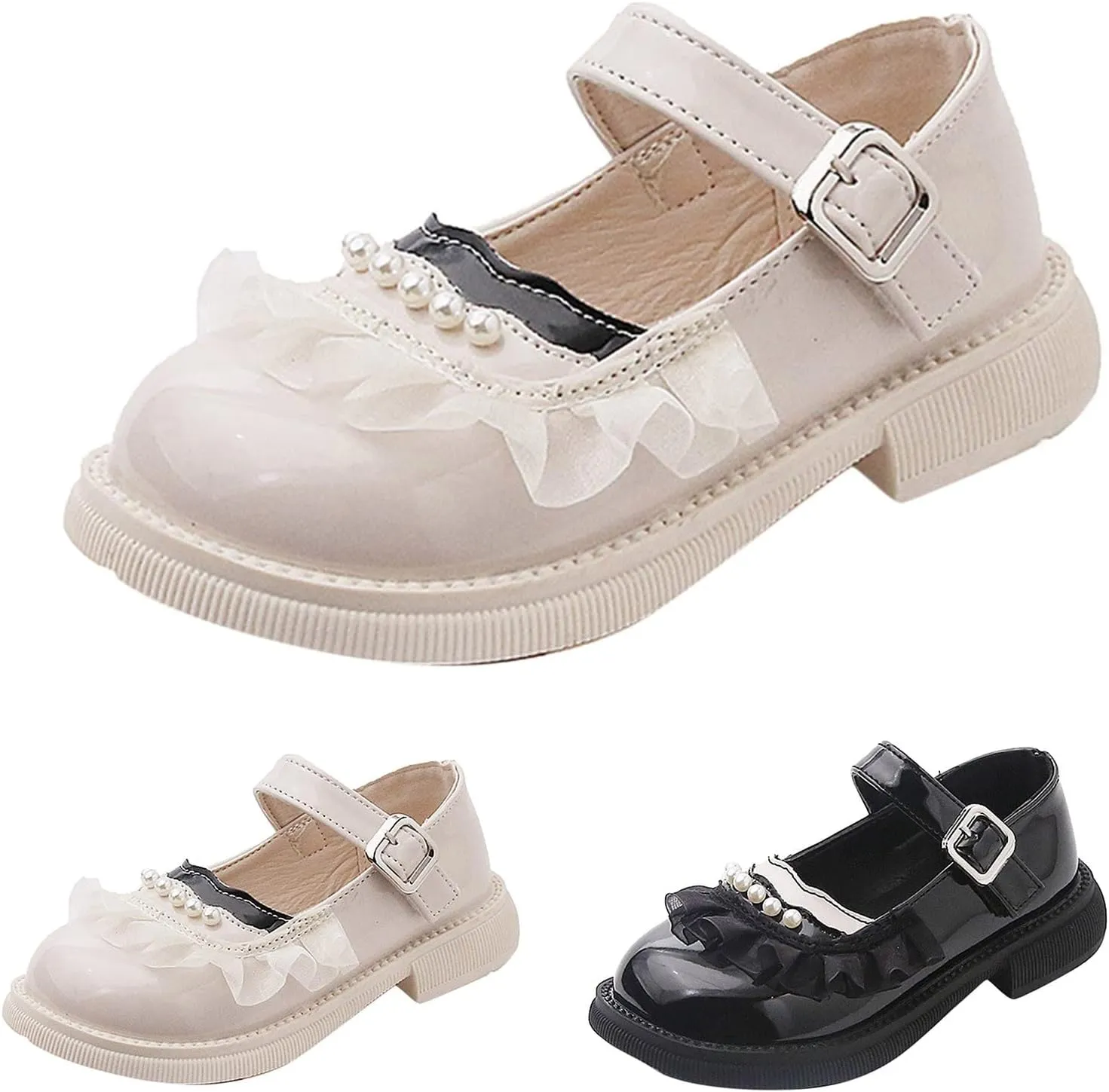 Fashion Spring Summer Children Casual Shoes Girls Leather Shoes Dress Shoes Comfortable Pearl Lace Hiking Boots Kids (White, 3-3.5 Years Toddler)