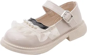 Fashion Spring Summer Children Casual Shoes Girls Leather Shoes Dress Shoes Comfortable Pearl Lace Hiking Boots Kids (White, 3-3.5 Years Toddler)