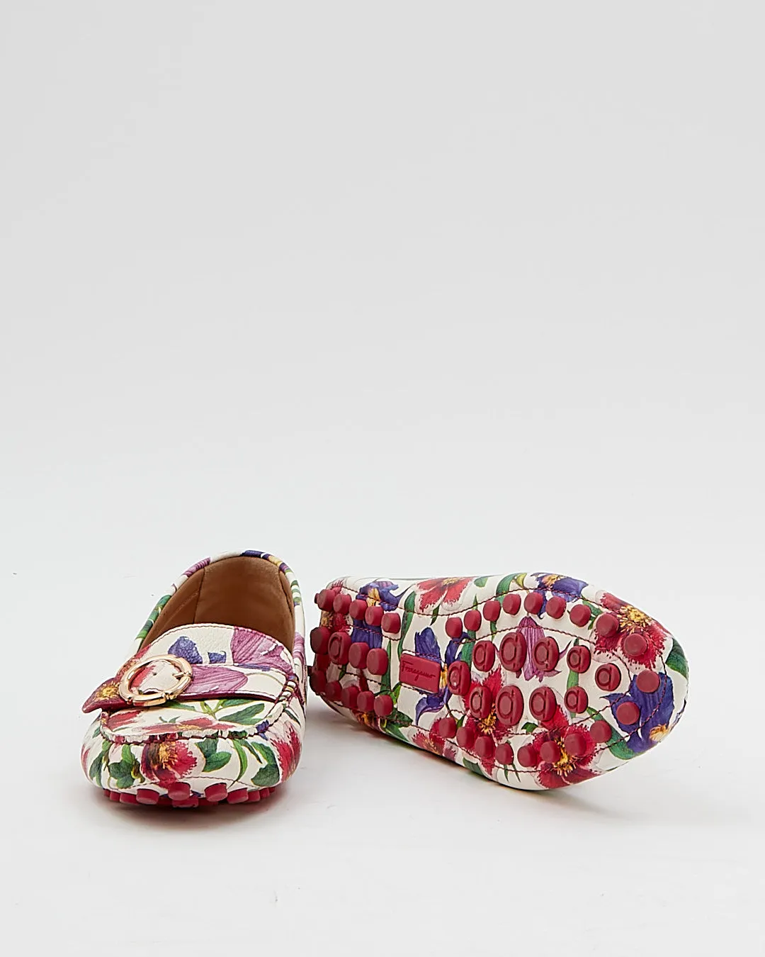 Ferragamo Floral Print Leather Loafers - 7.5